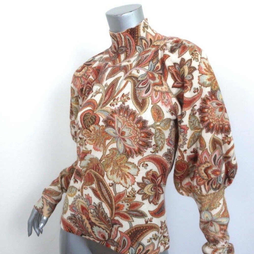 Zimmermann Blouson Sleeve Turtleneck Sweater Lucky Cream Paisley Print Size 1 - Picture 2 of 6
